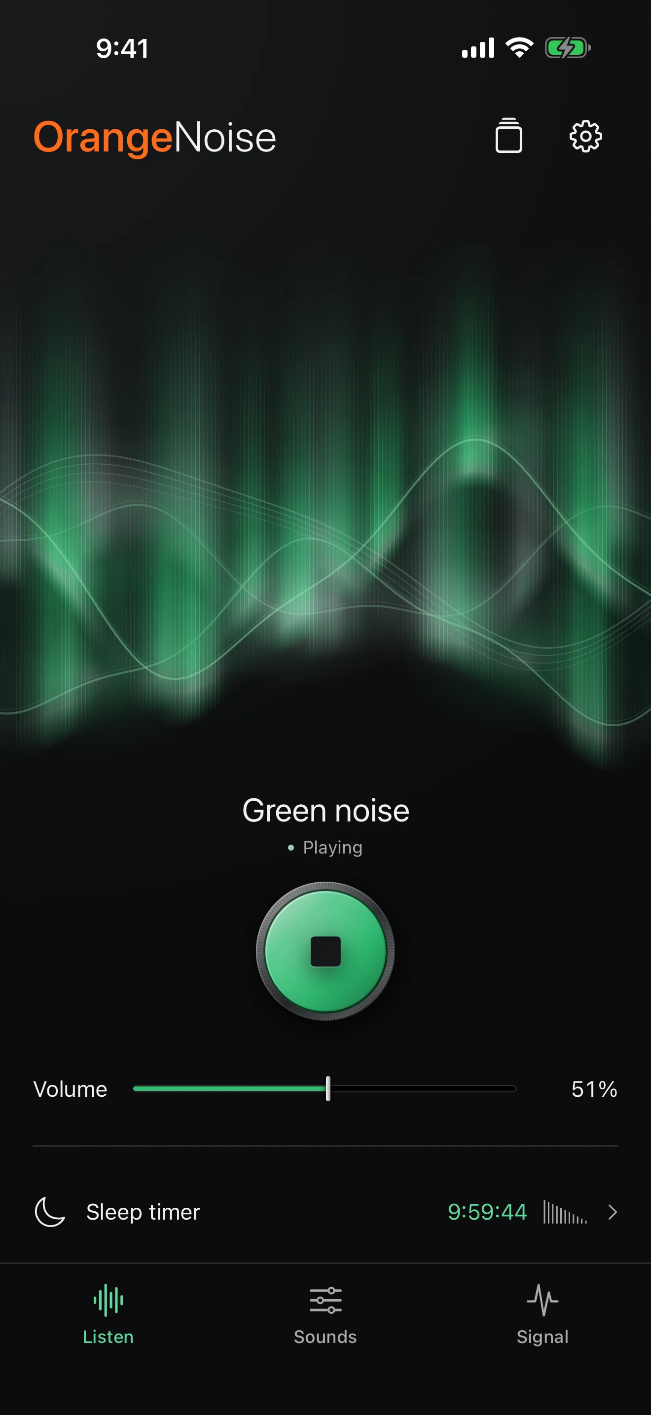 Green Aurora veil with Aurora glow on the native iPhone Listen screen